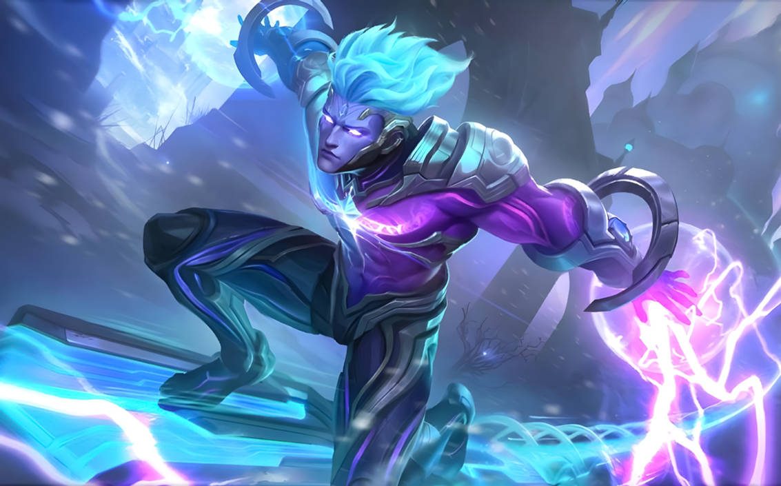Splash art de una skin futurista de Gord lanzando energía mística en Mobile Legends