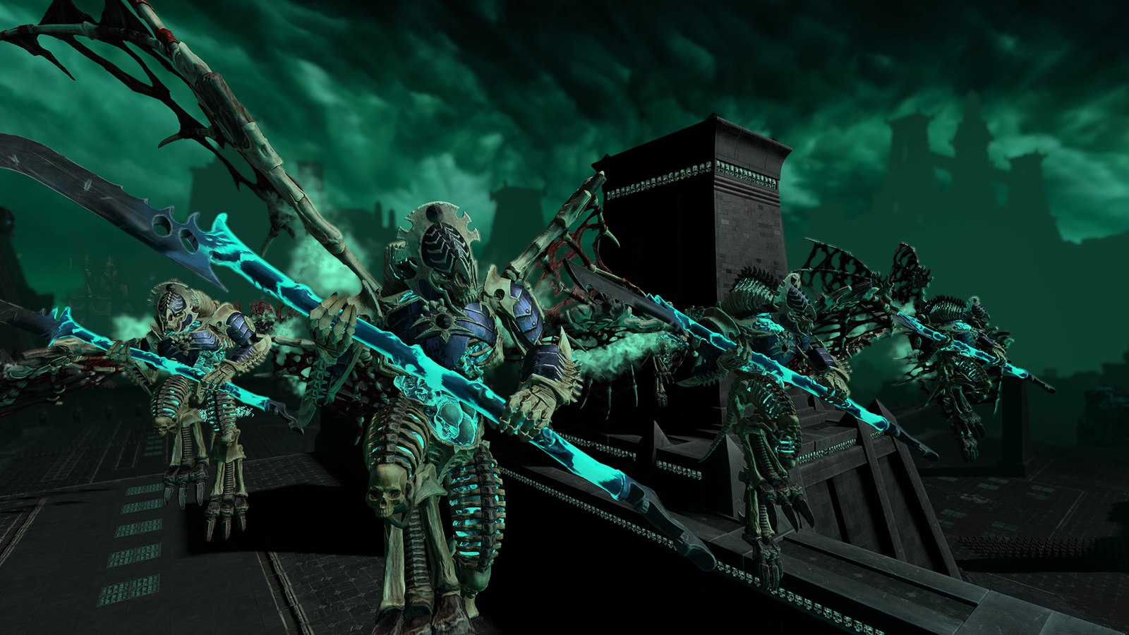Morghast Archai entre luces verdes y pirámides en Lords of the End Times