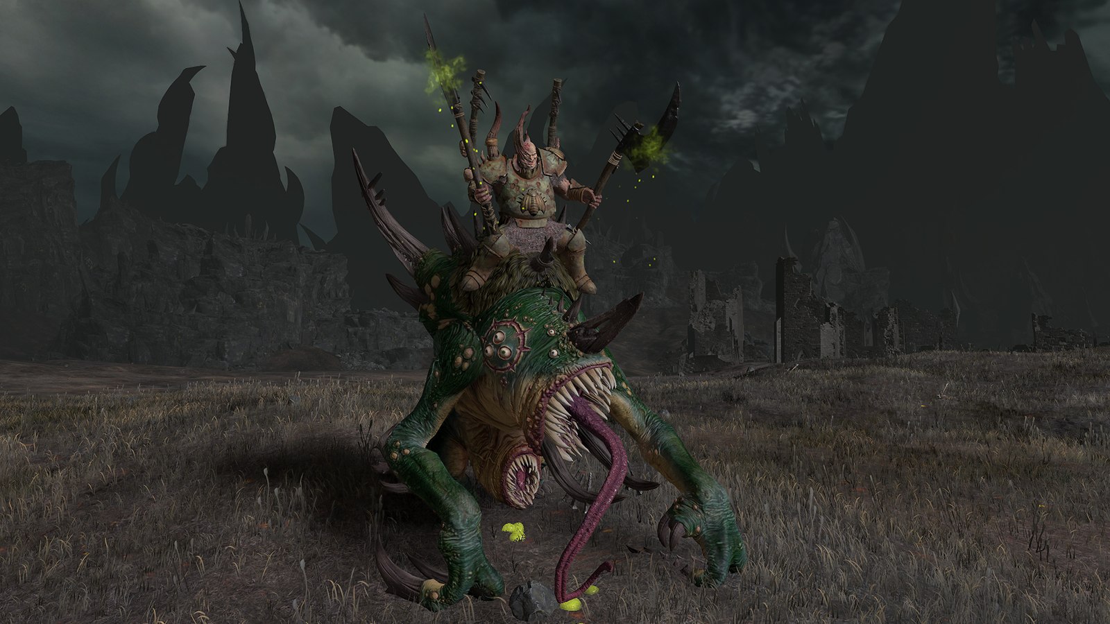 Orghotts Daemonspew montado sobre una criatura de Nurgle en Lords of the End Times