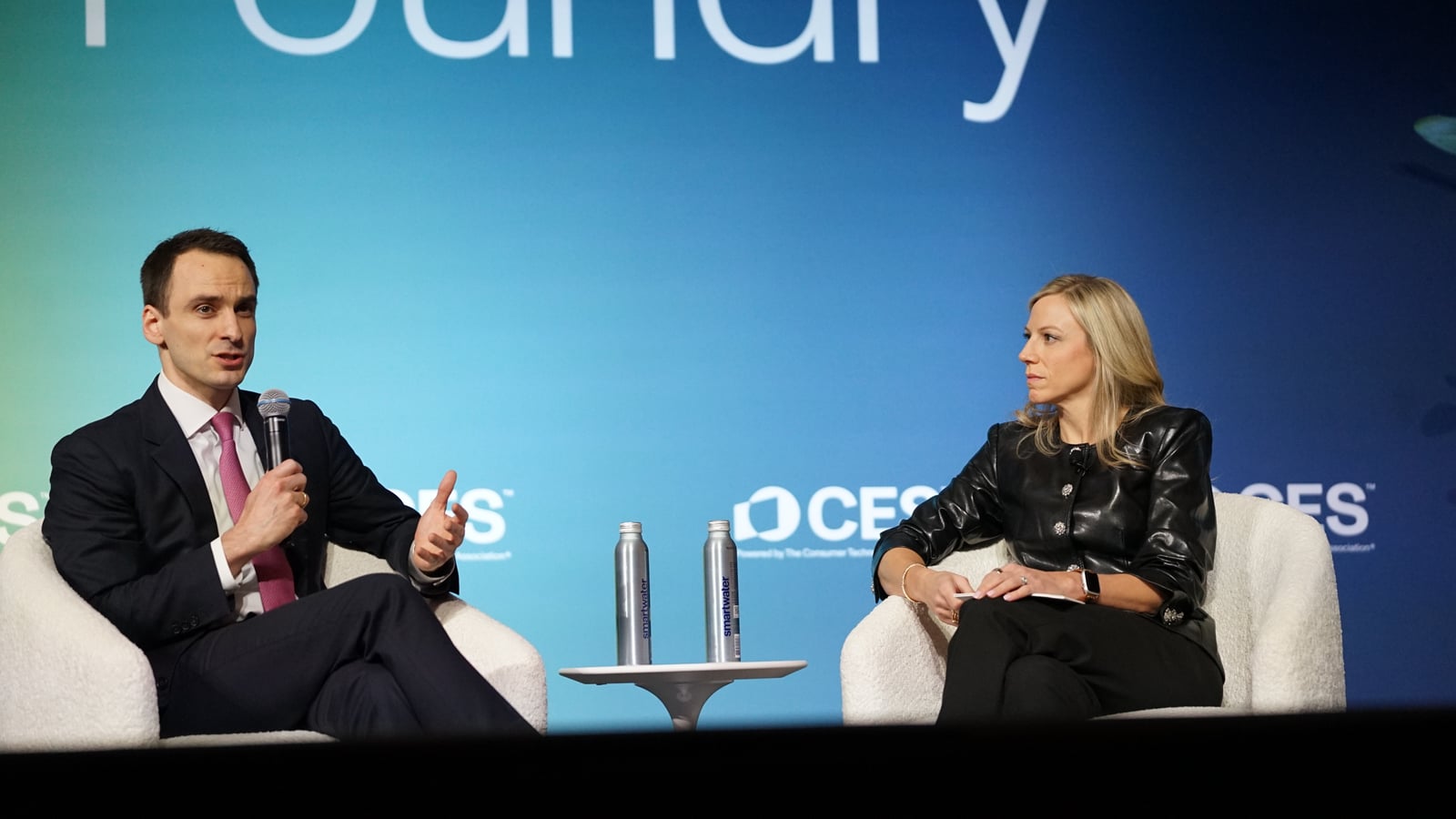 Archive photo: Michael Kratsios, left, speaks with Kinsey Fabrizio at CES on January 7, 2026