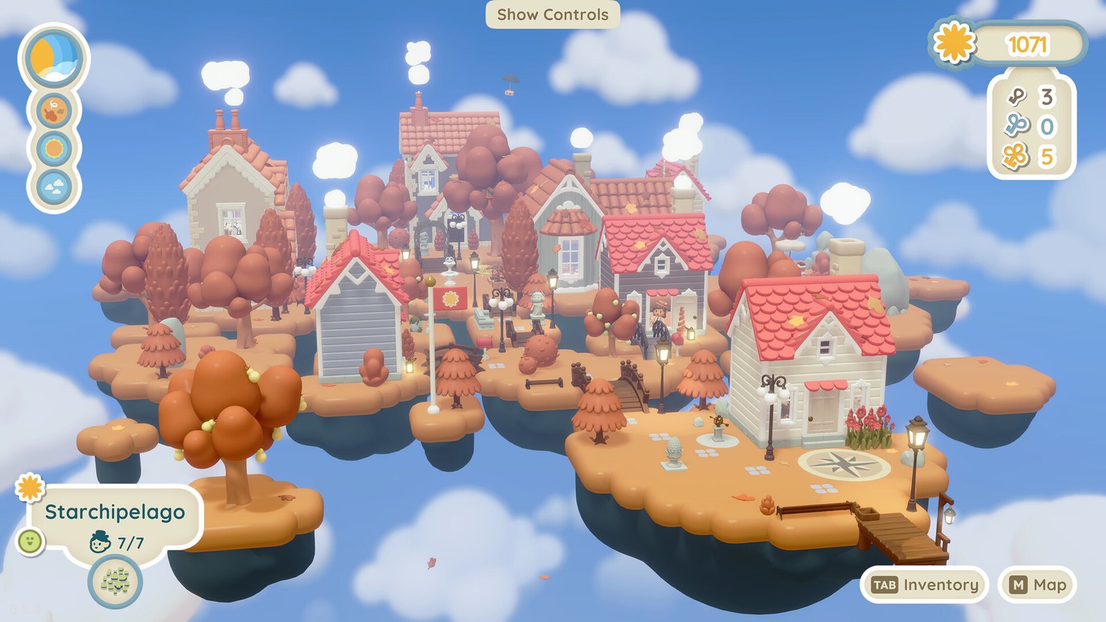 Floating islands with houses and trees in Twinkleby