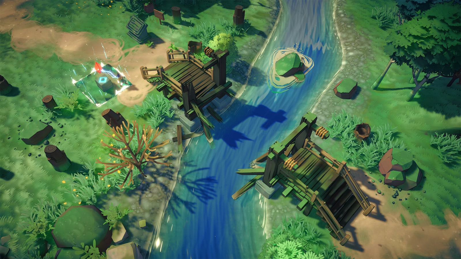 Sonia alters a reality fragment beside an Uncanyon river