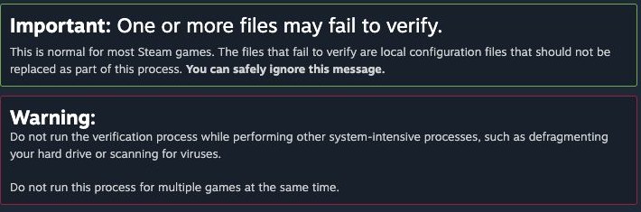 Valve’s official note about local files that may not validate