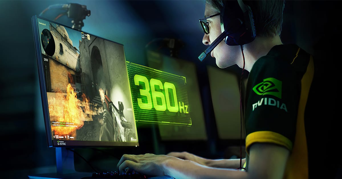 Player using a 360Hz NVIDIA G-Sync gaming monitor