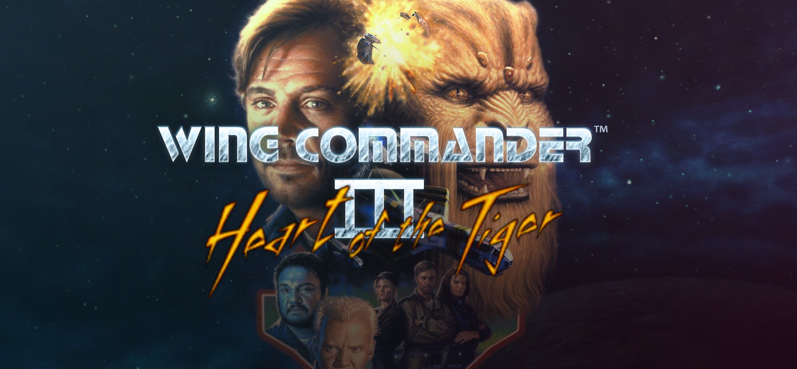 Wing Commander III artwork with Mark Hamill and a Kilrathi warrior
