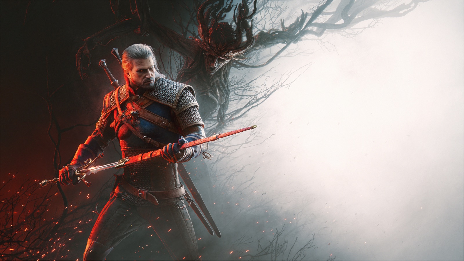 Geralt of Rivia wields the new chain weapon from Songs of the Past
