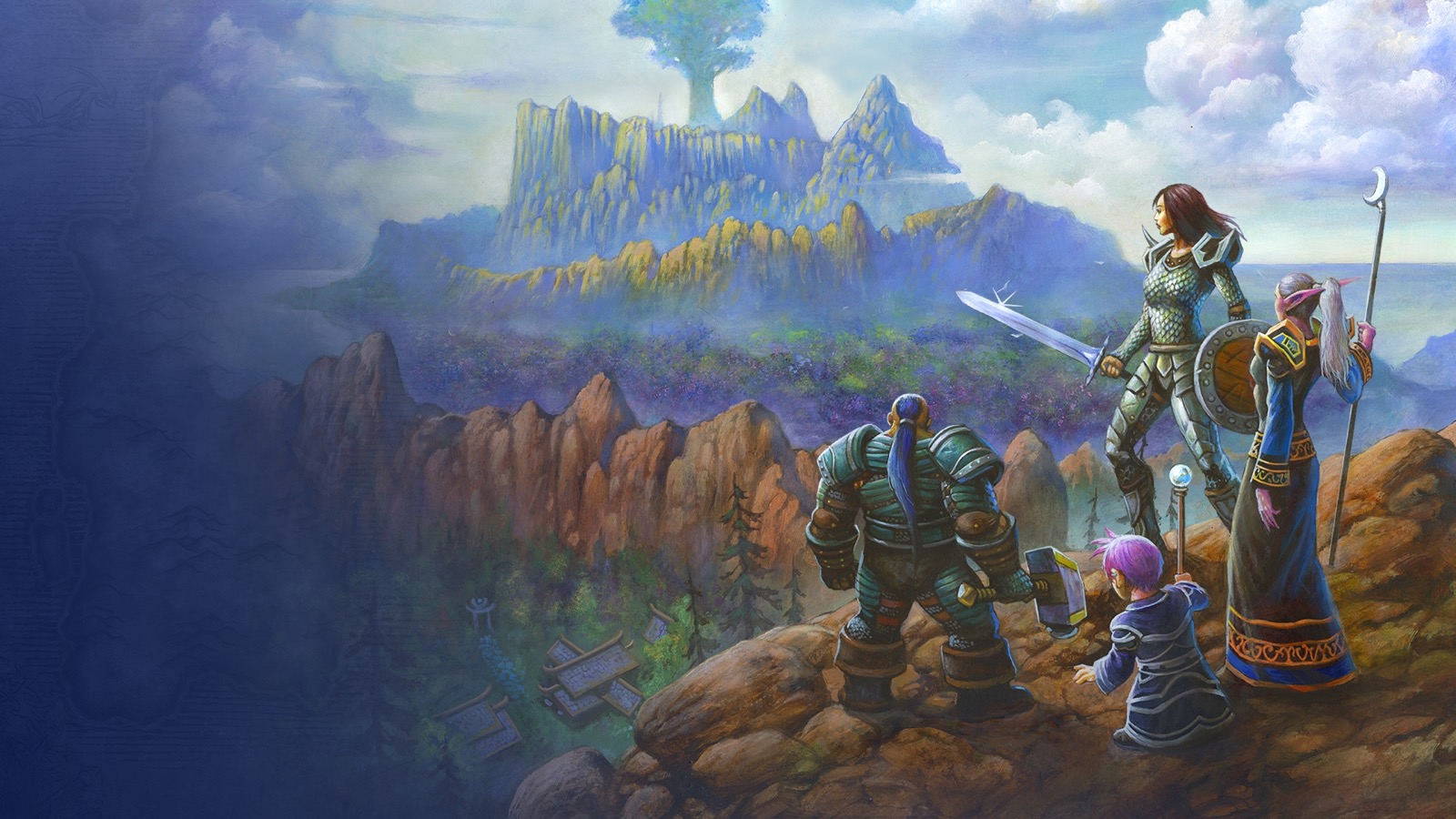 Aventureros contemplan un paisaje de Azeroth en World of Warcraft Forever