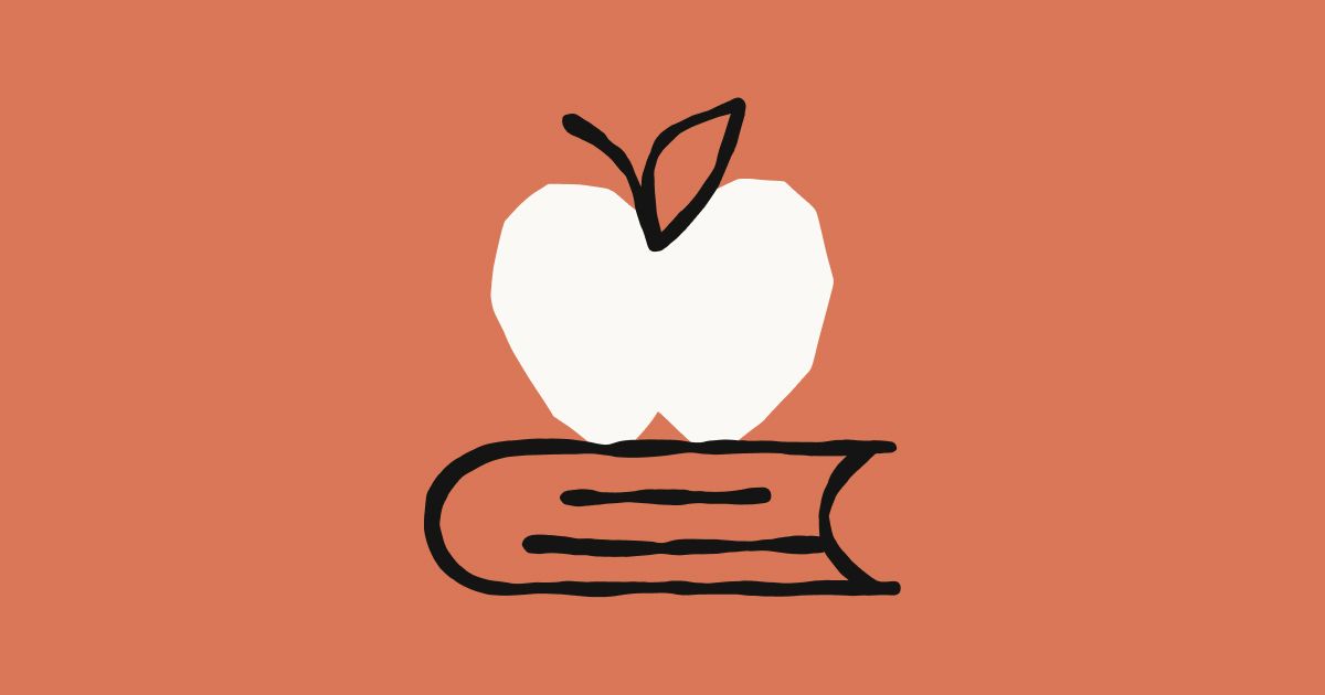 Official Claude for Teachers illustration of a white apple drawn on a book against a coral background