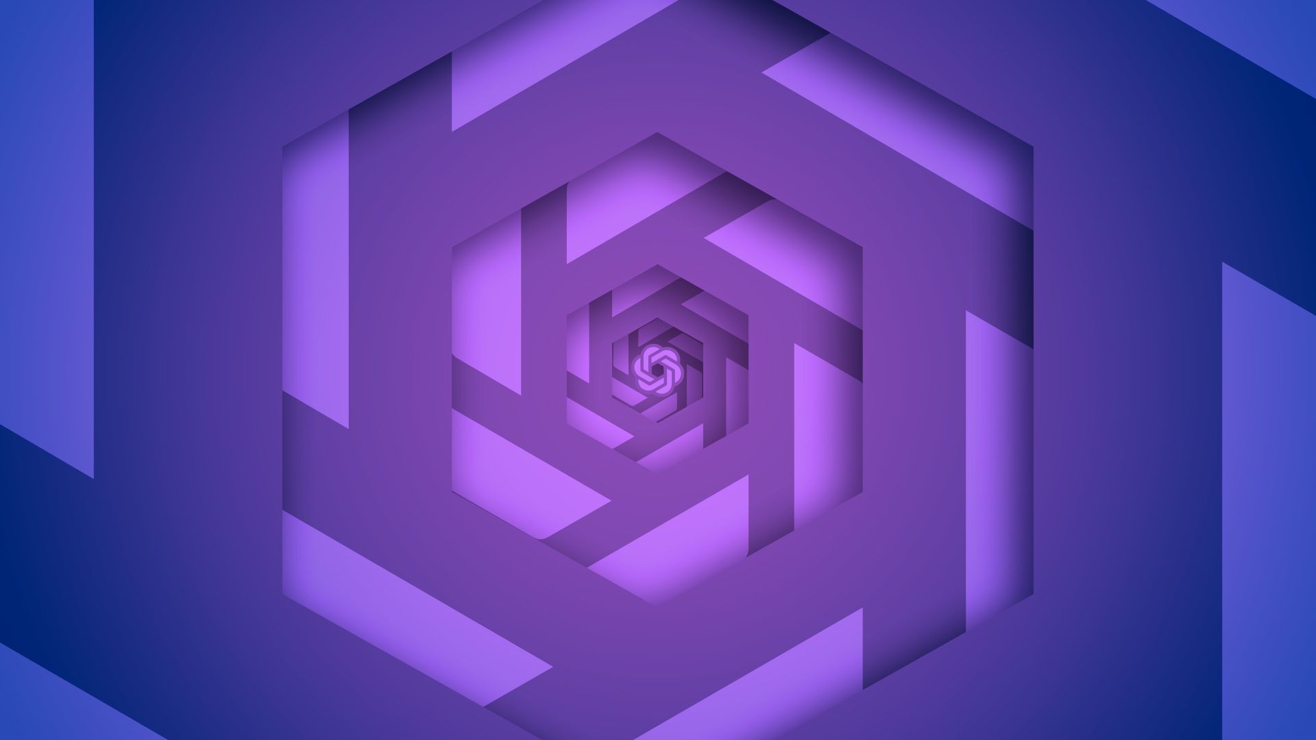 Ilustración editorial del logotipo de OpenAI repetido sobre un fondo azul